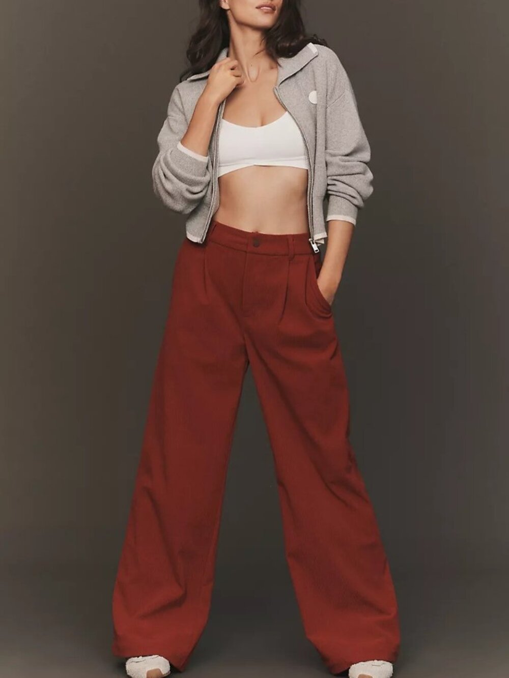 Varley by Anthropologie Floris Wide-Leg Pants Red Corduroy High Rise Size M NWT